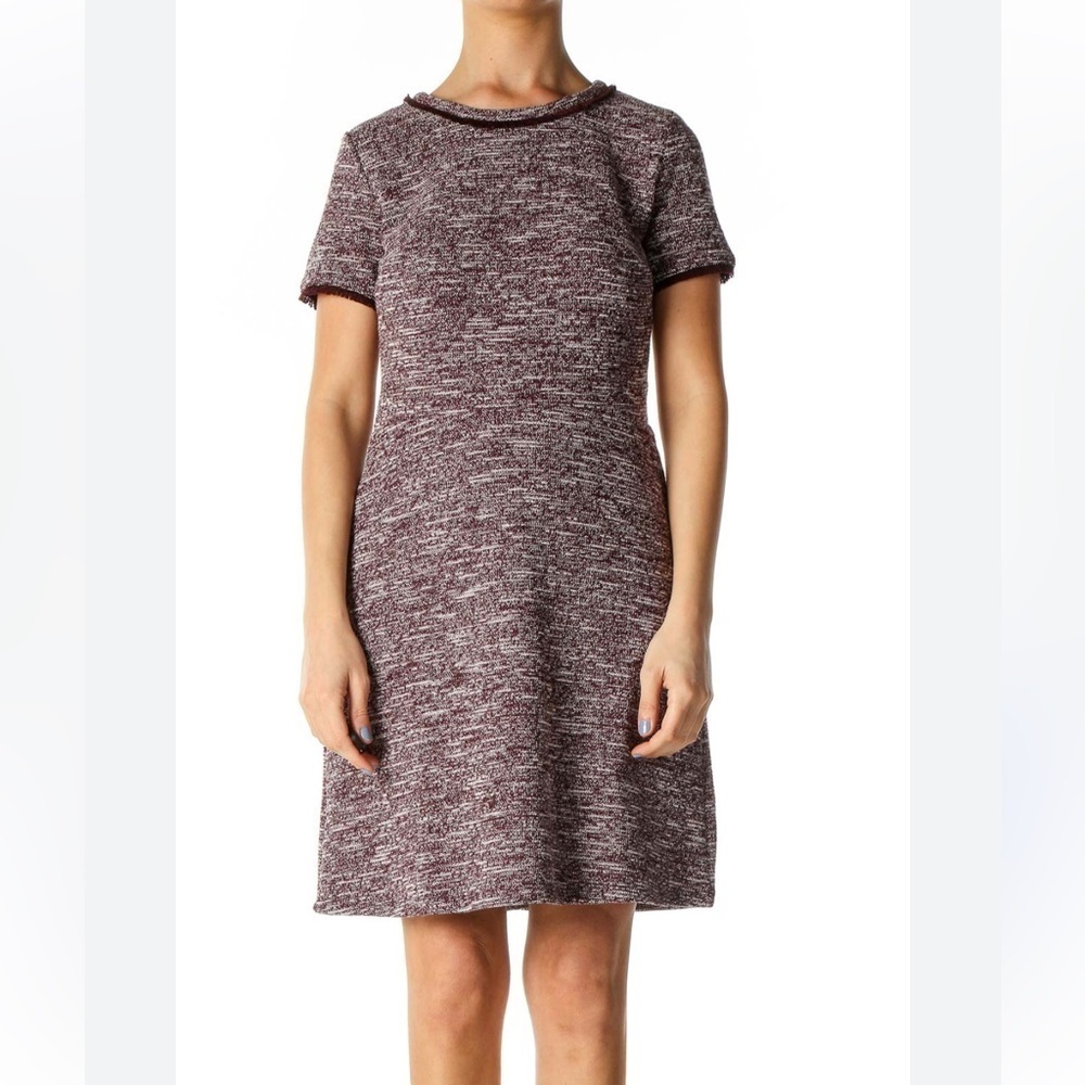 Loft purple maroon fringe knit short sleeve a line dress size 8 new